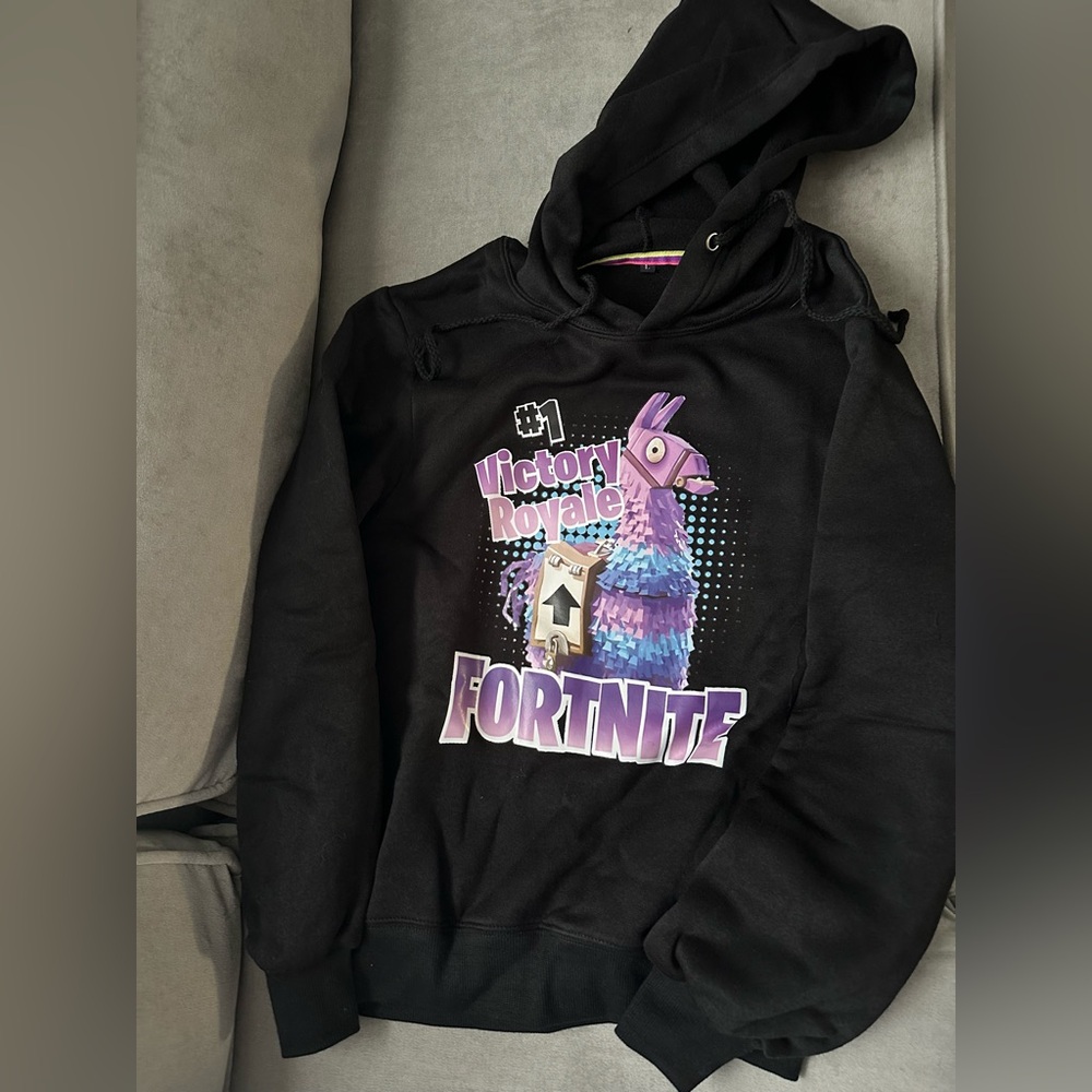 Black Fortnite Kids Hoodie with Purple Llama Graphic